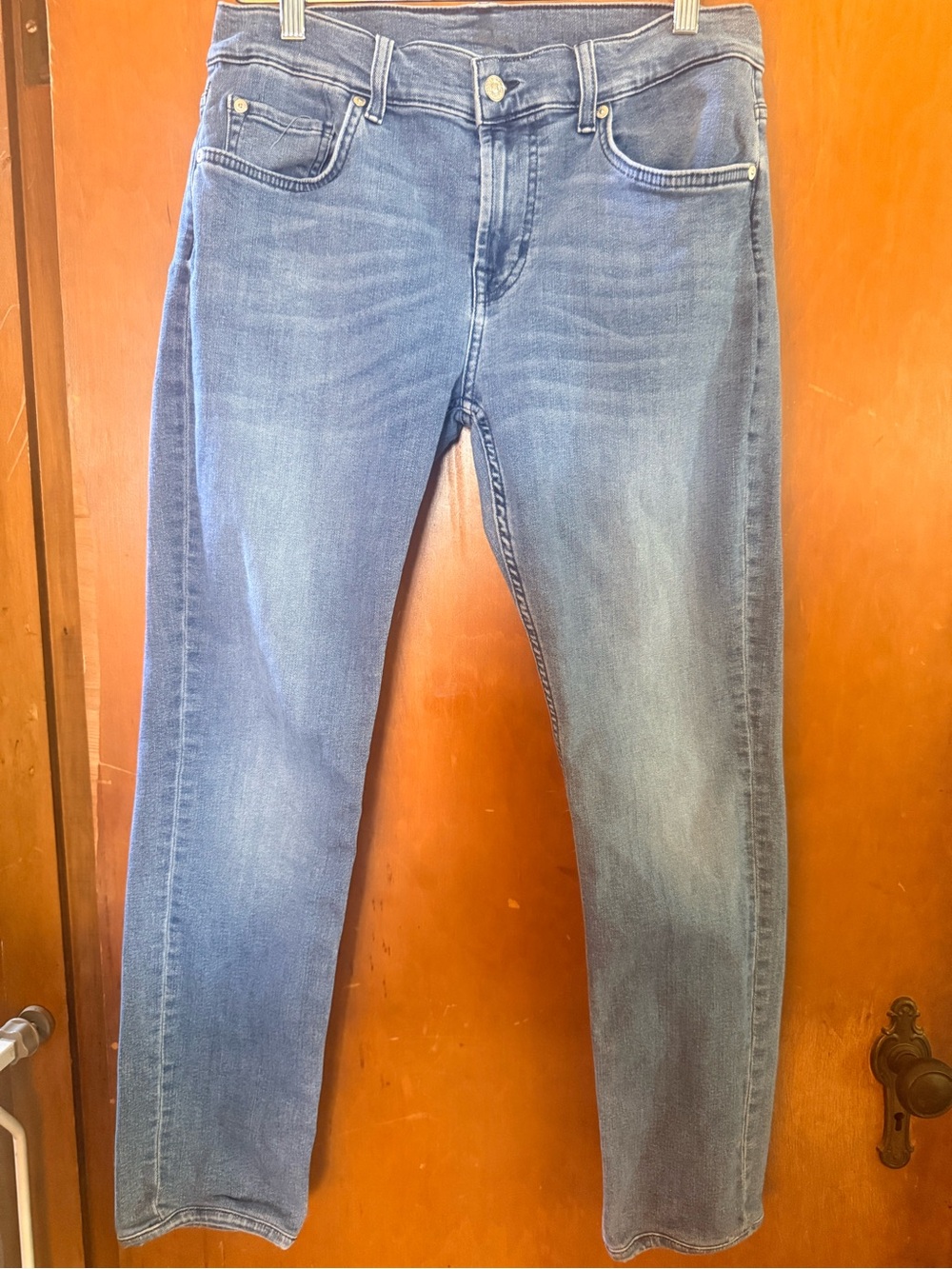 7 For All Mankind Women's Straight Leg Jeans in Medium Blue Wash